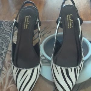 Sudini calf hair zebra slingbacks